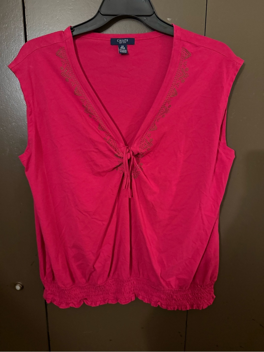 Chaps Bright Fuchsia Tie-Front Sleeveless Tank